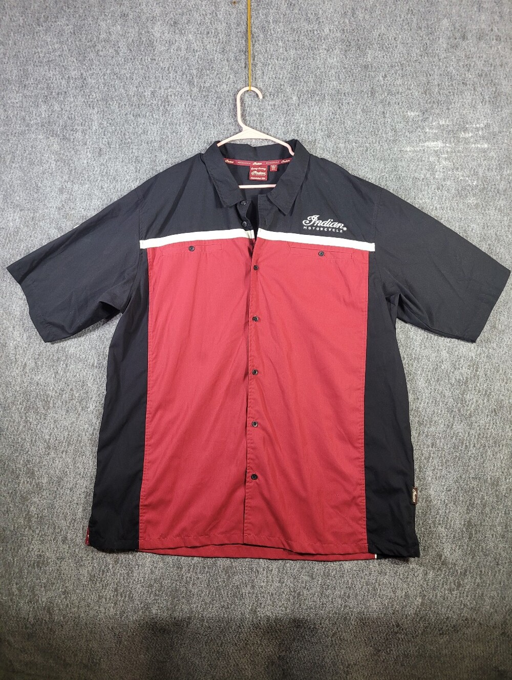 Indian Motorcycle Men XXL Shirt Black Red Colorblock Button Up Shop Mechanic
